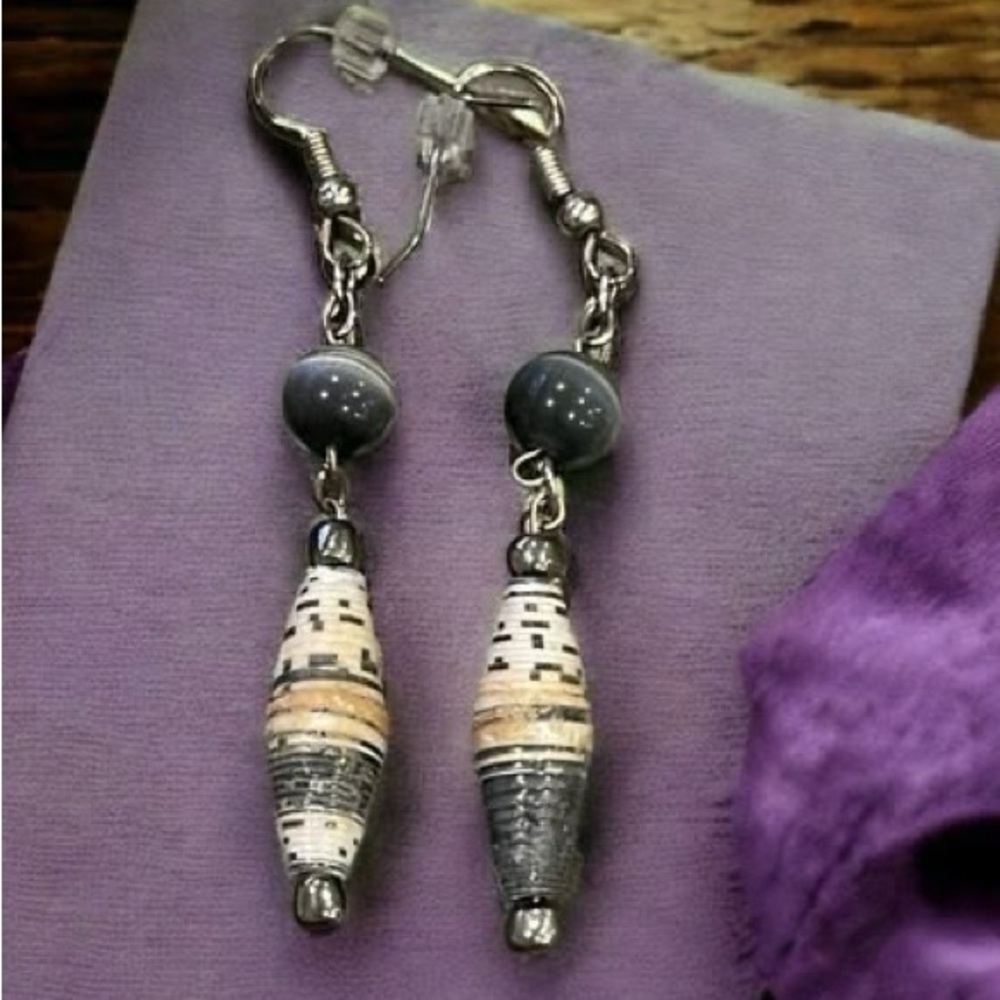 Artisan Handmade Vintage Boho Chic Unique Sustainable Recycled Paper Earrings